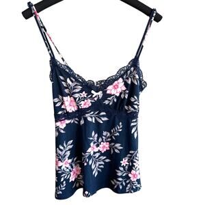 Marilyn Monroe Womens Babydoll Floral Tank Top Navy Blue Size Medium Y2K Cami
